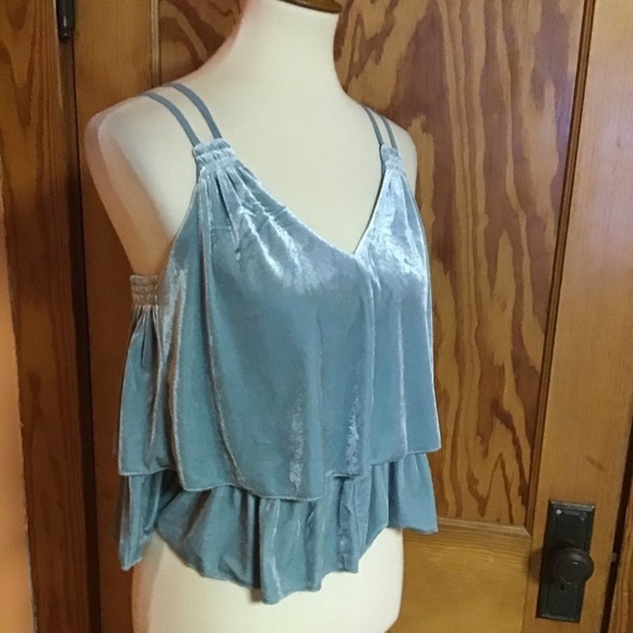 Y2K Xhilaration Blue Velvet Tiered Camisole Spaghetti Strap Top - Picture 8 of 10